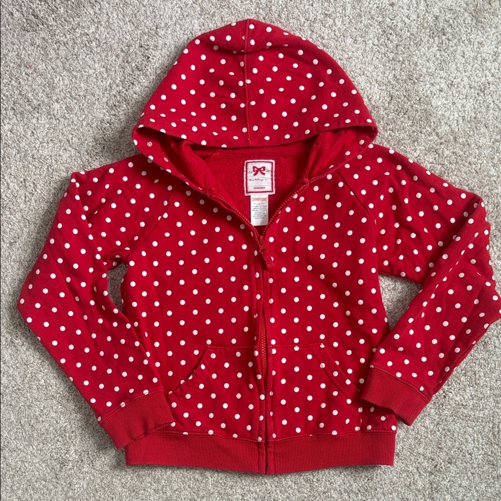 ❤️ Gymboree Red and White Polka Dot Hoodie Minnie Mouse Sz 10/12 Valentines Day